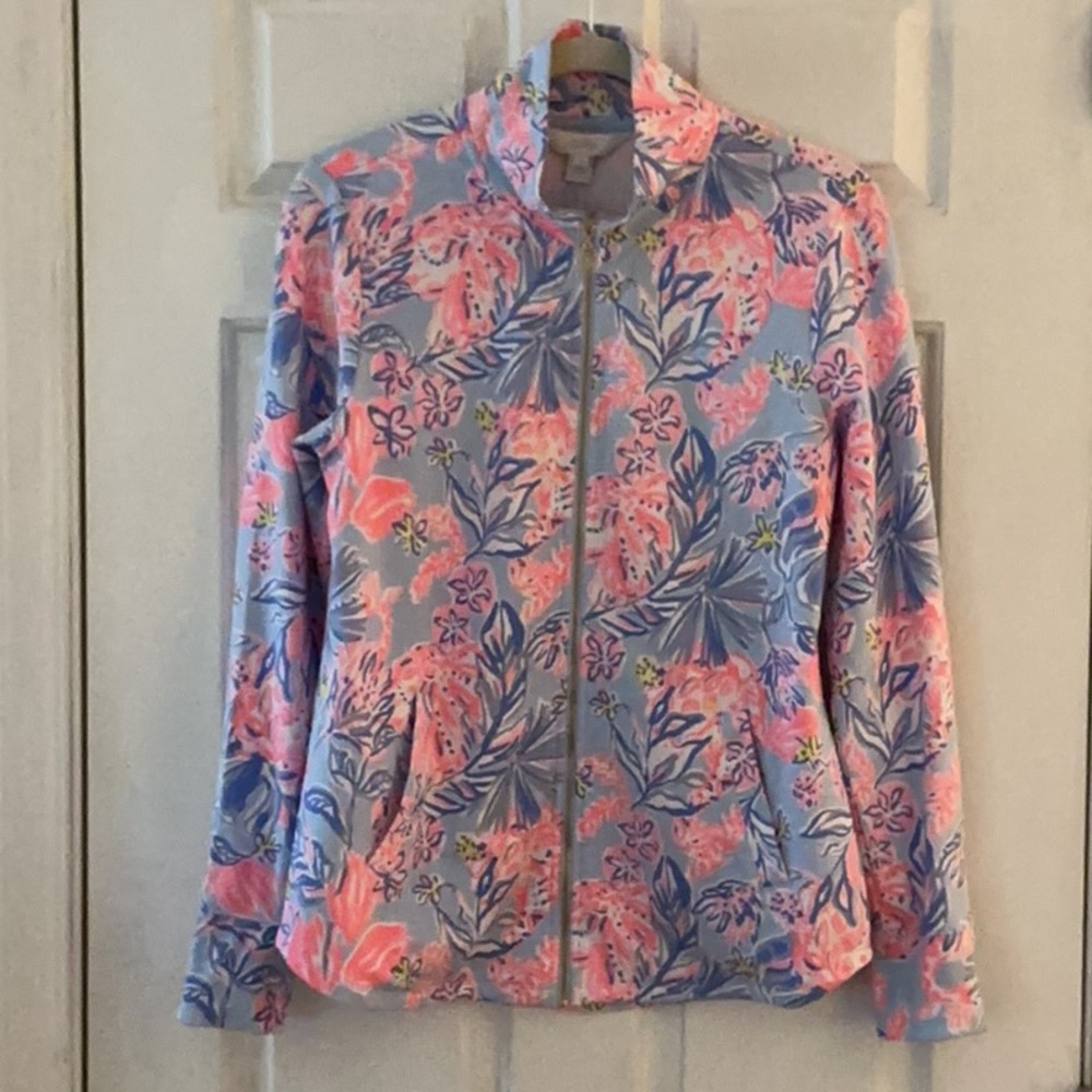 Lilly Pulitzer Multi Elephant Splash LEONA UPF 50+ Zip Up Jacket EUC S